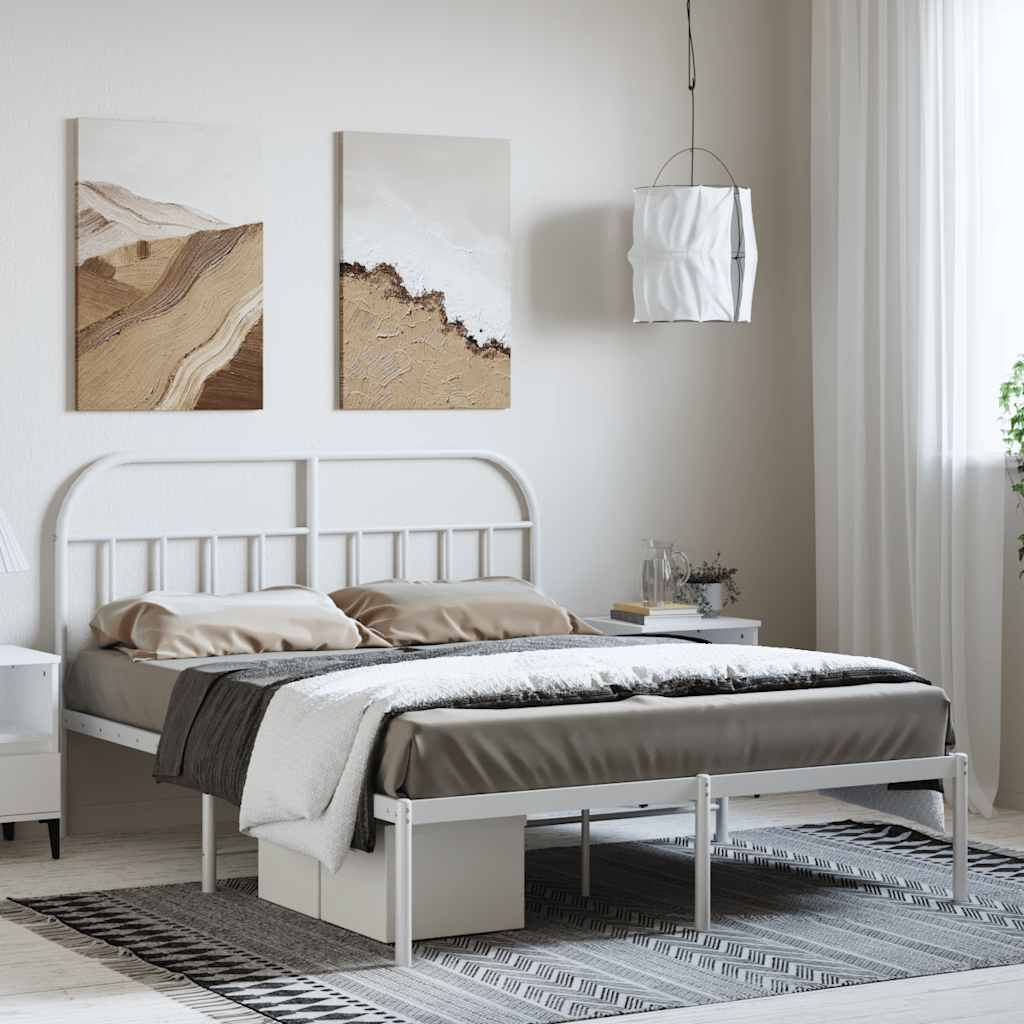 Sängram med huvudgavel metall vit 150x200 cm