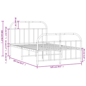 Sängram med huvudgavel och fotgavel vit metall 120x200 cm