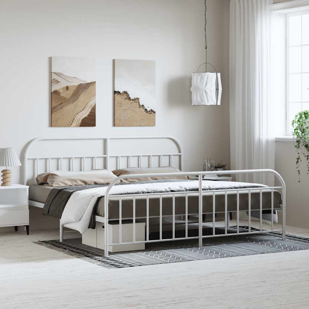 Sängram med huvudgavel och fotgavel vit metall 193x203 cm