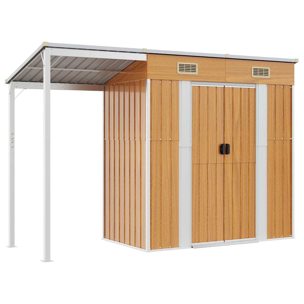 Trädgårdsbod med förlängt tak ljusbrun 277x107x181 cm stål