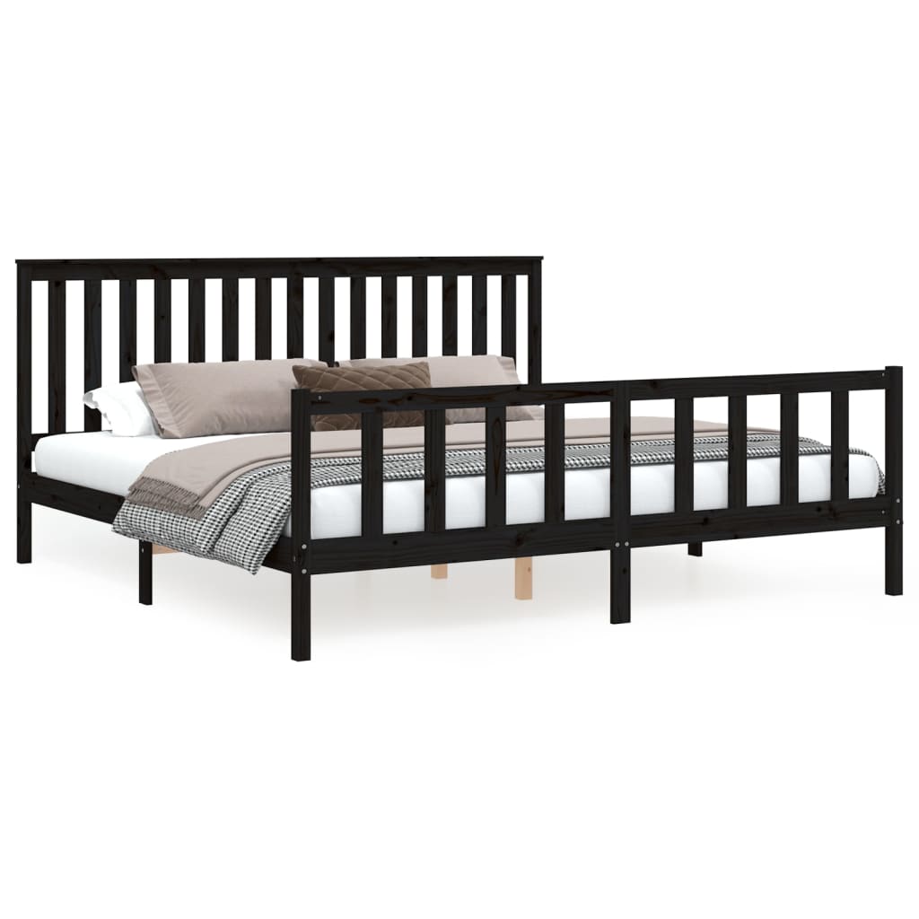 Sängram med huvudgavel svart 200x200 cm massiv furu