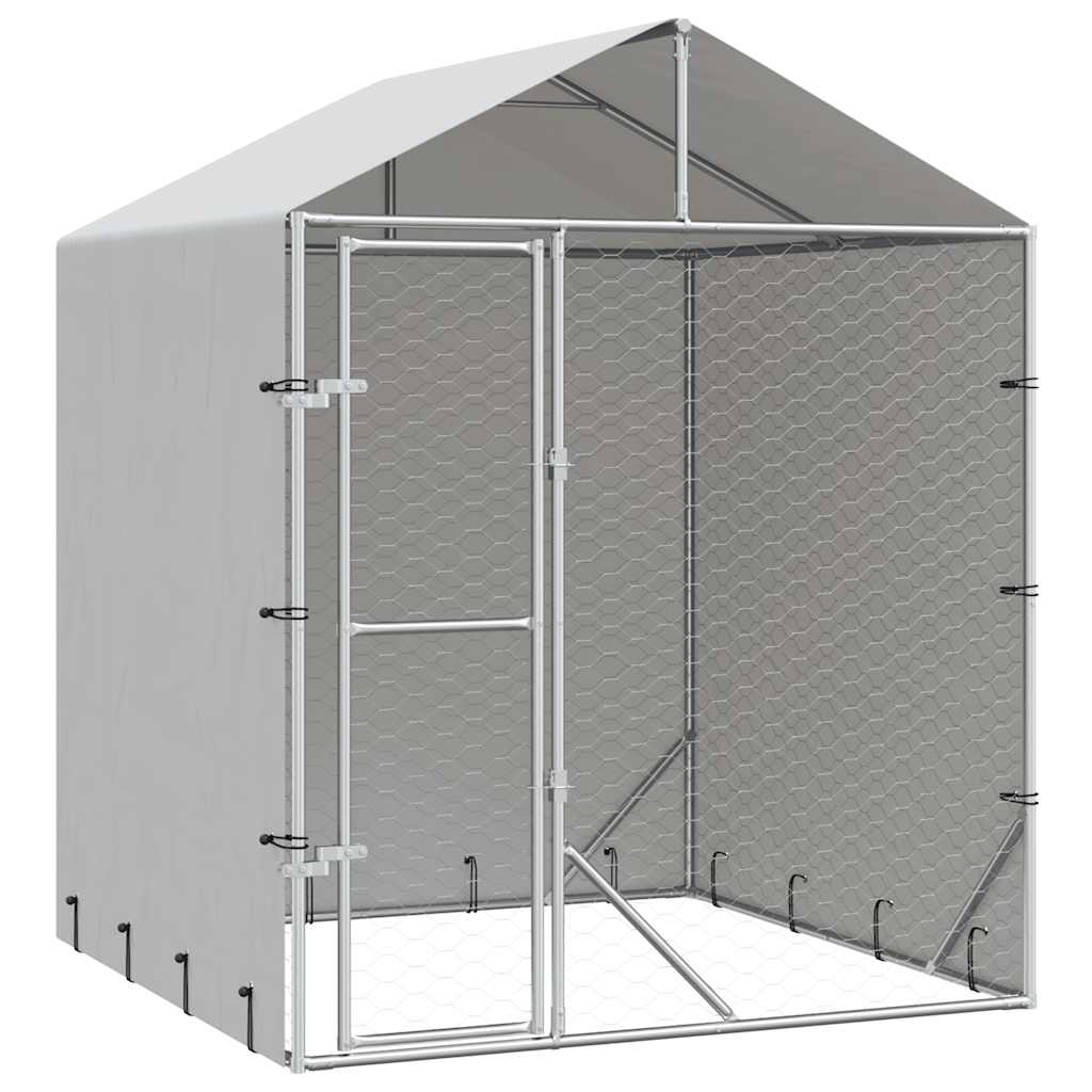 Hundgård med tak silver 2x2x2,5 m galvaniserat stål