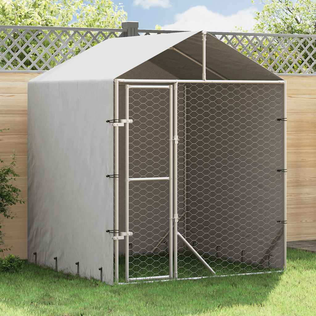 Hundgård med tak silver 2x2x2,5 m galvaniserat stål