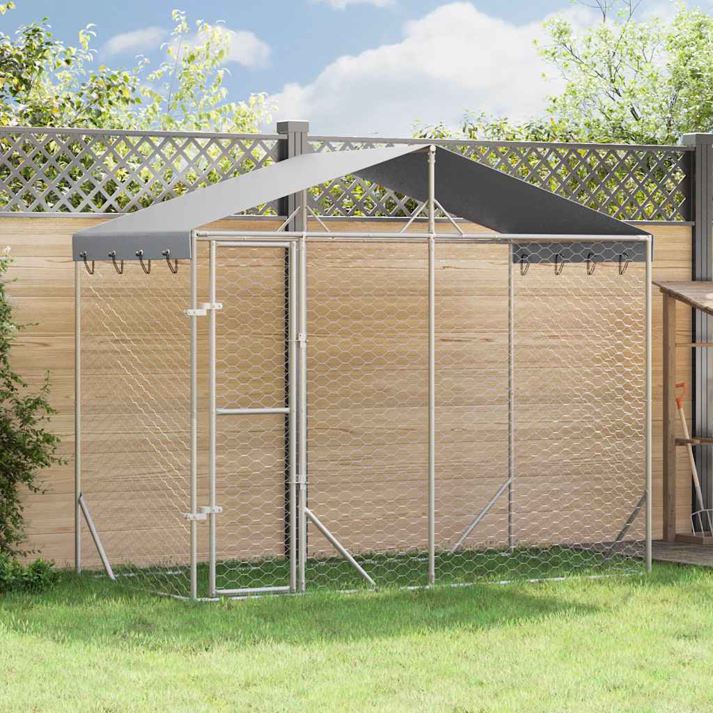 Hundgård med tak silver 3x1,5x2,5 m galvaniserat stål
