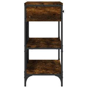 Konsolbord med lådor och hyllor rökfärgad ek konstruerat trä