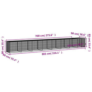 Hönsbur med tak ljusgrå 803x98x90 cm galvaniserat stål