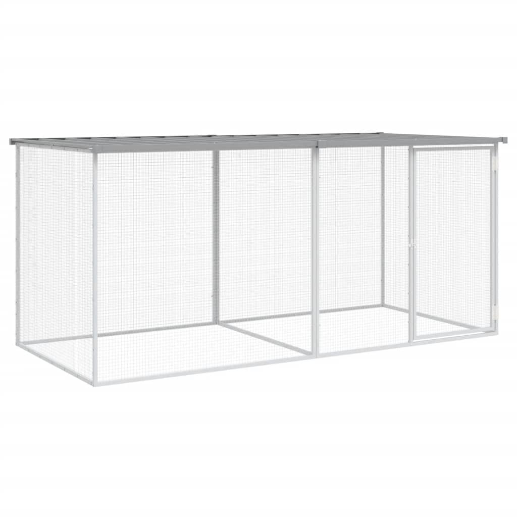 Hönsbur med tak ljusgrå 203x98x90 cm galvaniserat stål