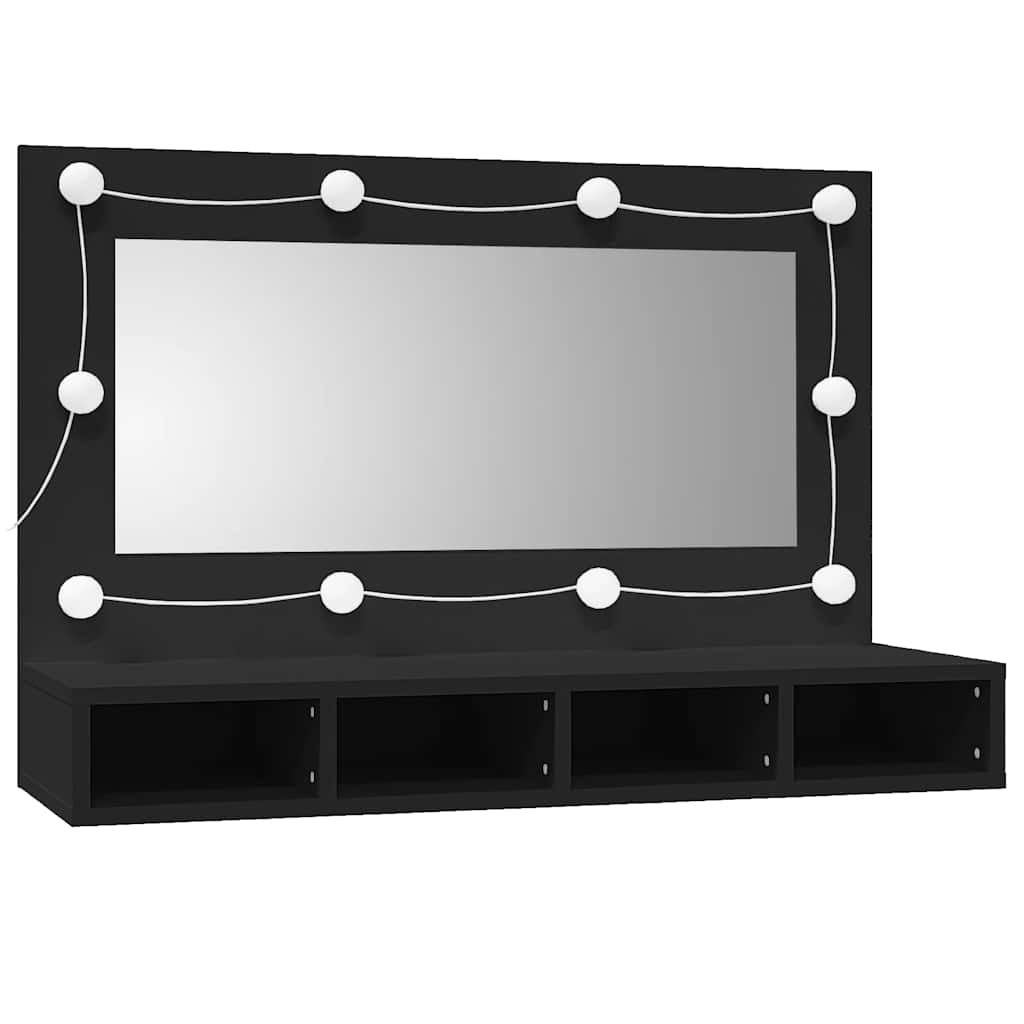 Spegelskåp med LED svart 90x31,5x62 cm