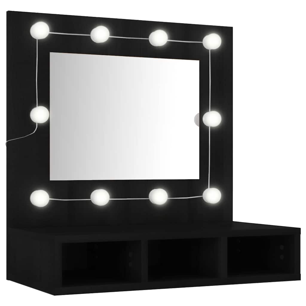 Spegelskåp med LED svart 60x31,5x62 cm