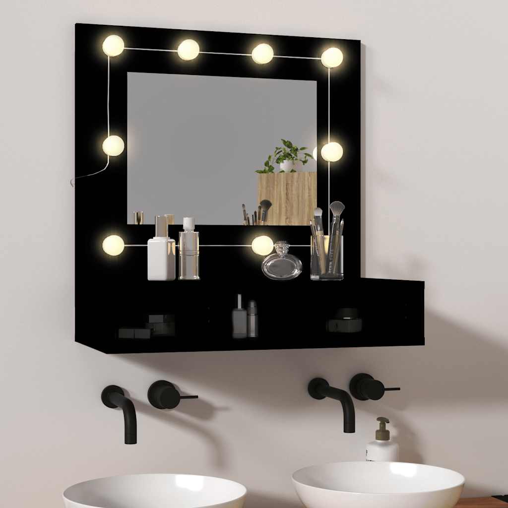 Spegelskåp med LED svart 60x31,5x62 cm