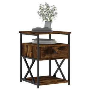 Sängbord rökfärgad ek 40x42x55 cm konstruerat trä