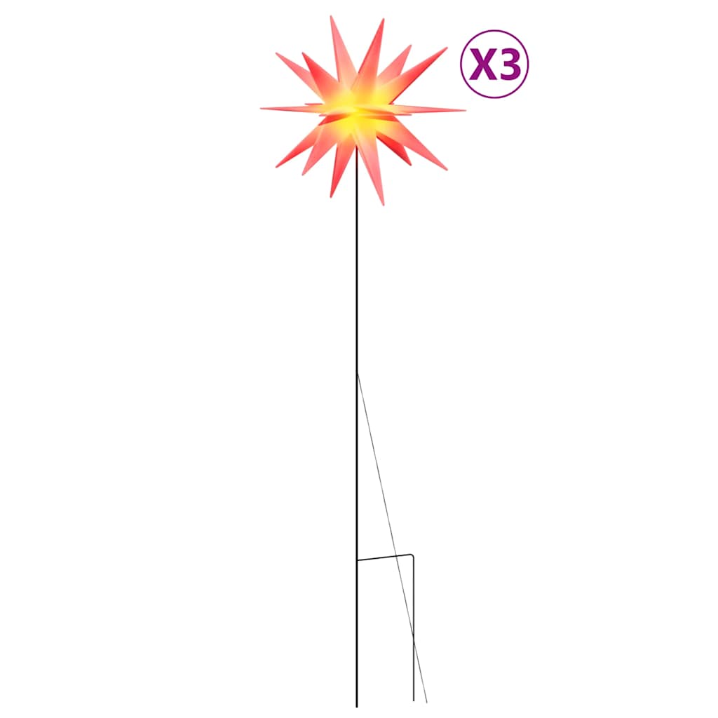 Stjärnor med spett LED 3 st vikbar röd 57 cm