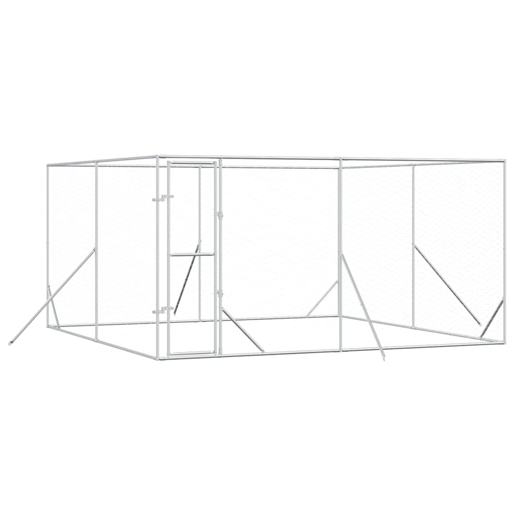 Hundgård för utomhusbruk silver 4x4x2 m galvaniserat stål