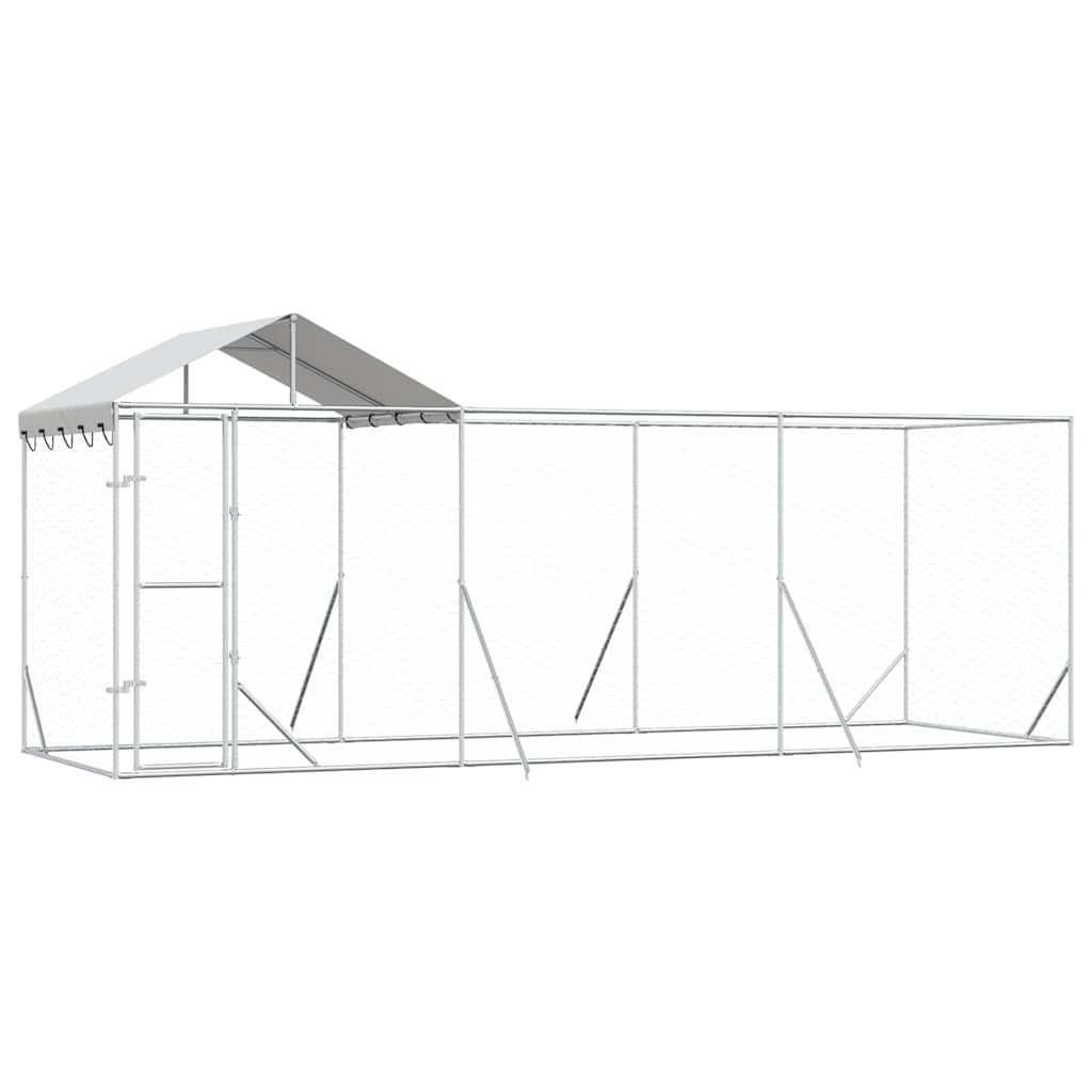Hundgård med tak silver 6x2x2,5 m galvaniserat stål