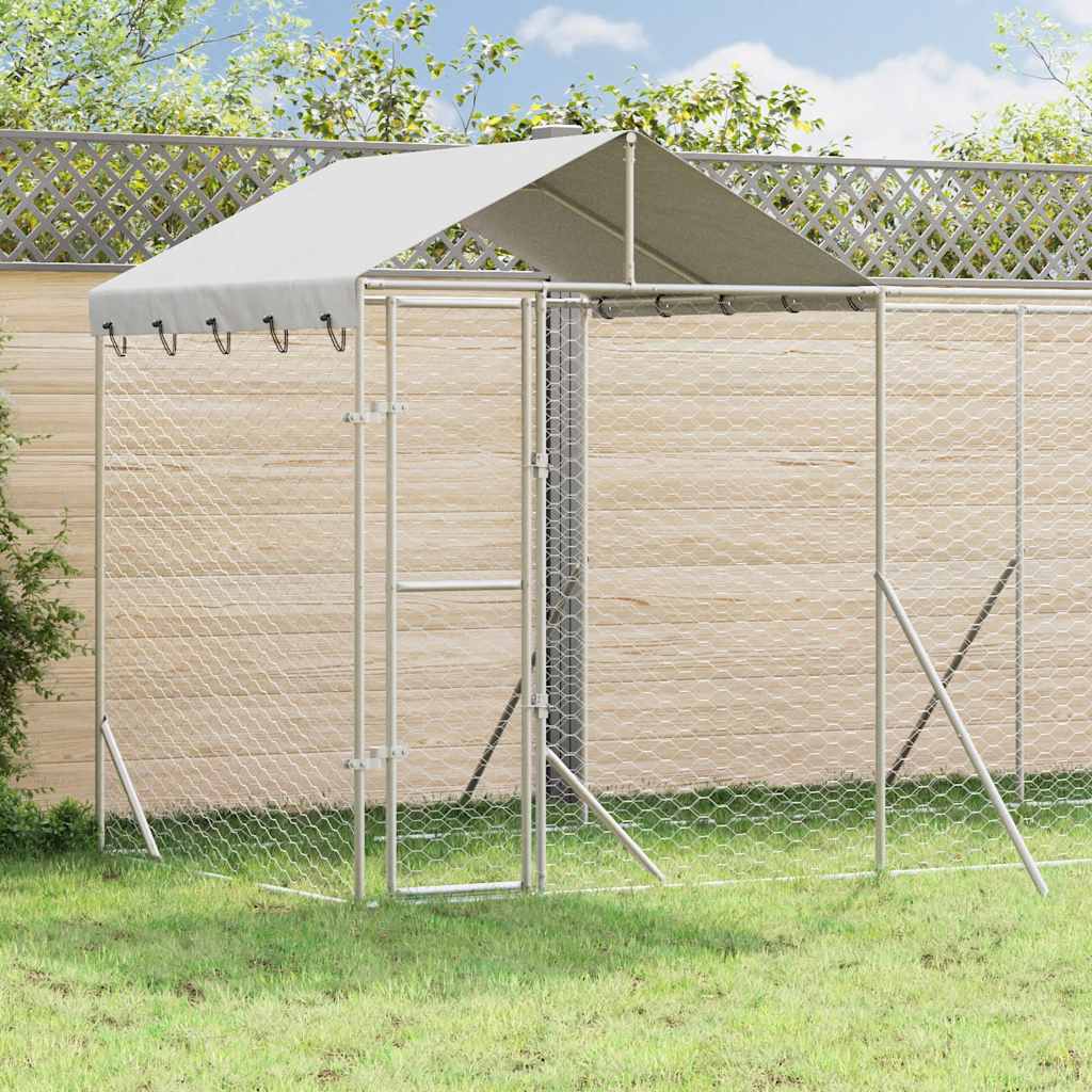 Hundgård med tak silver 6x2x2,5 m galvaniserat stål