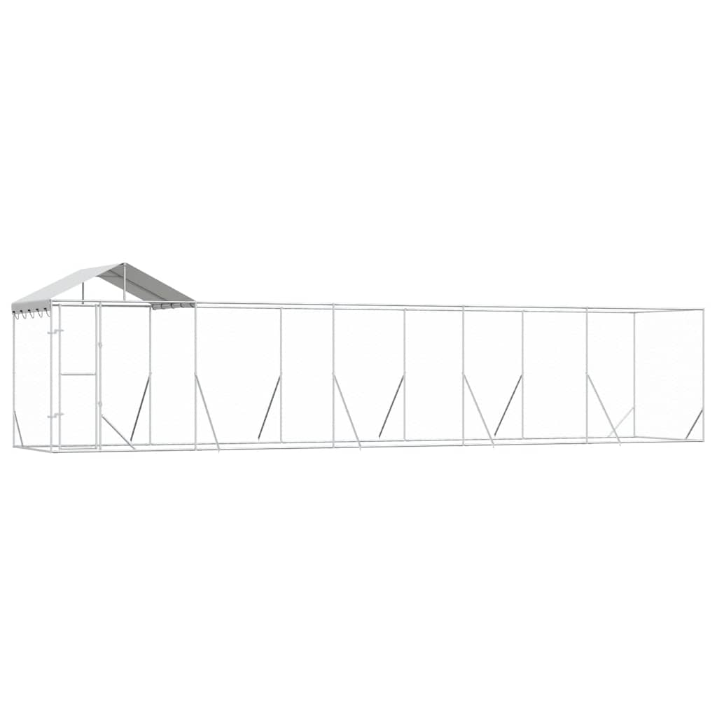 Hundgård med tak silver10x2x2,5 m galvaniserat stål