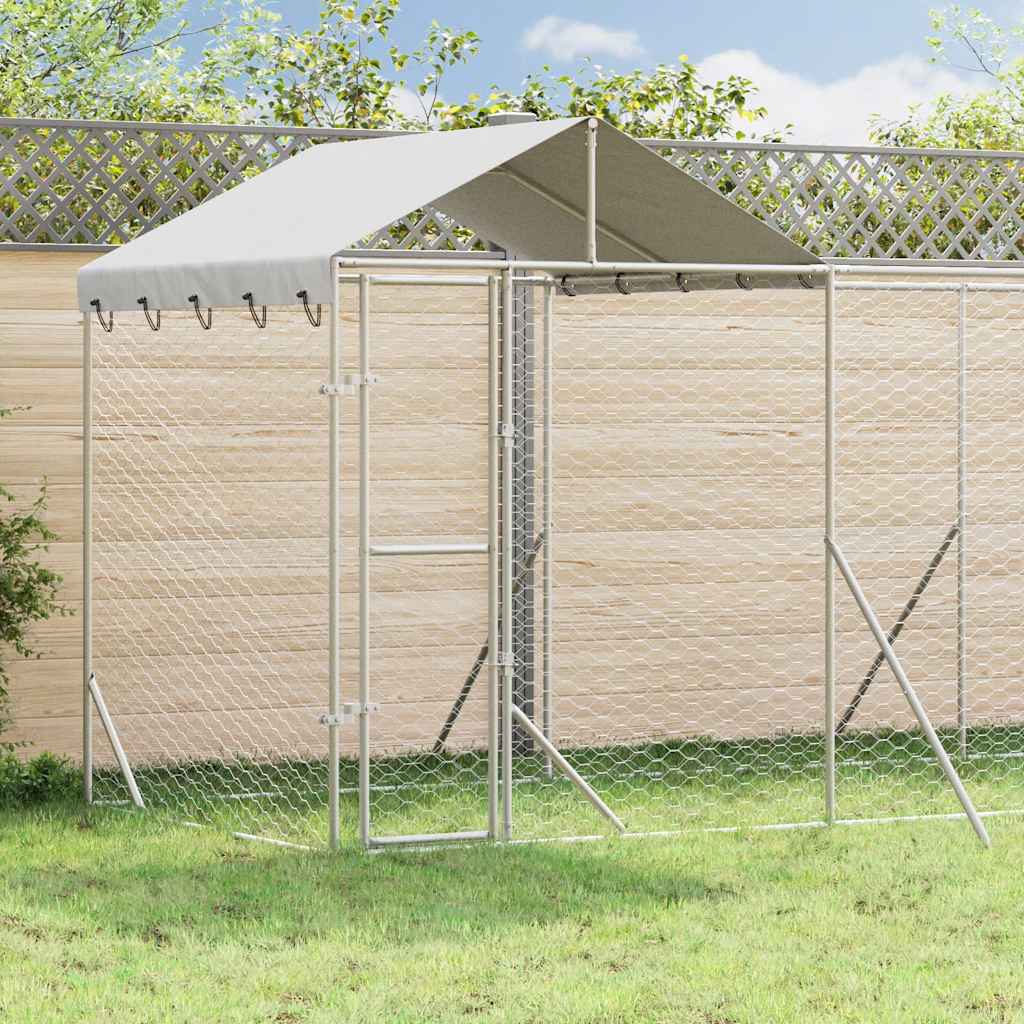 Hundgård med tak silver10x2x2,5 m galvaniserat stål