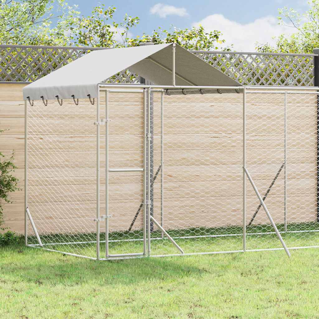 Hundgård med tak silver 14x2x2,5 m galvaniserat stål