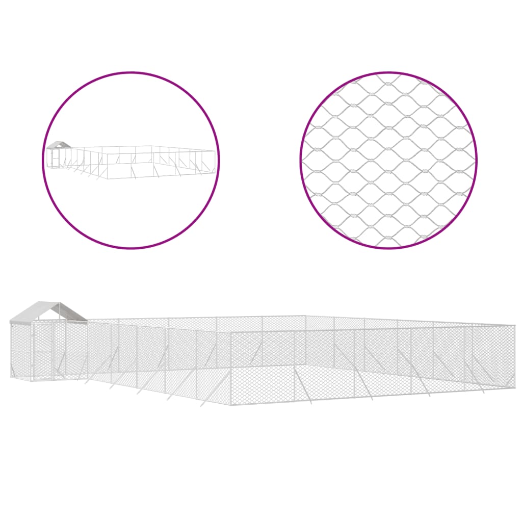 Hundgård med tak silver 12x12x2,5 m galvaniserat stål