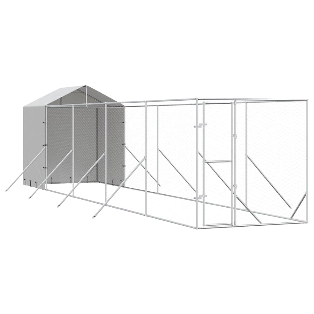 Hundgård med tak silver 2x10x2,5 m galvaniserat stål