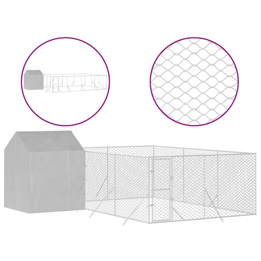 Hundgård med tak silver 6x6x2,5 m galvaniserat stål