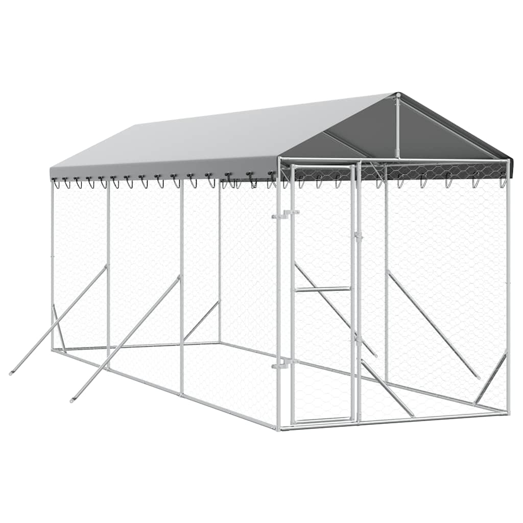 Hundgård med tak silver 2x6x2,5 m galvaniserat stål