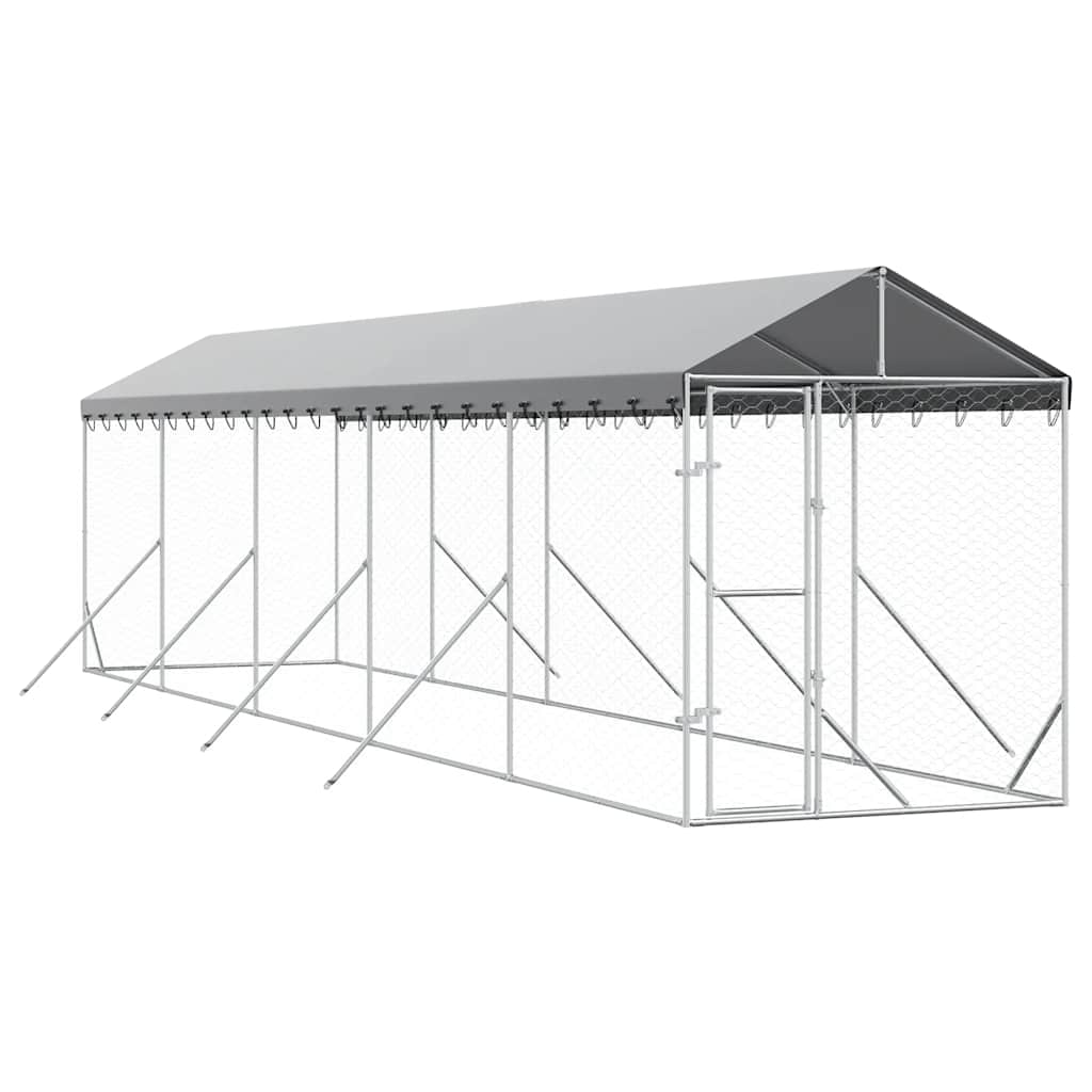 Hundgård med tak silver 2x10x2,5 m galvaniserat stål
