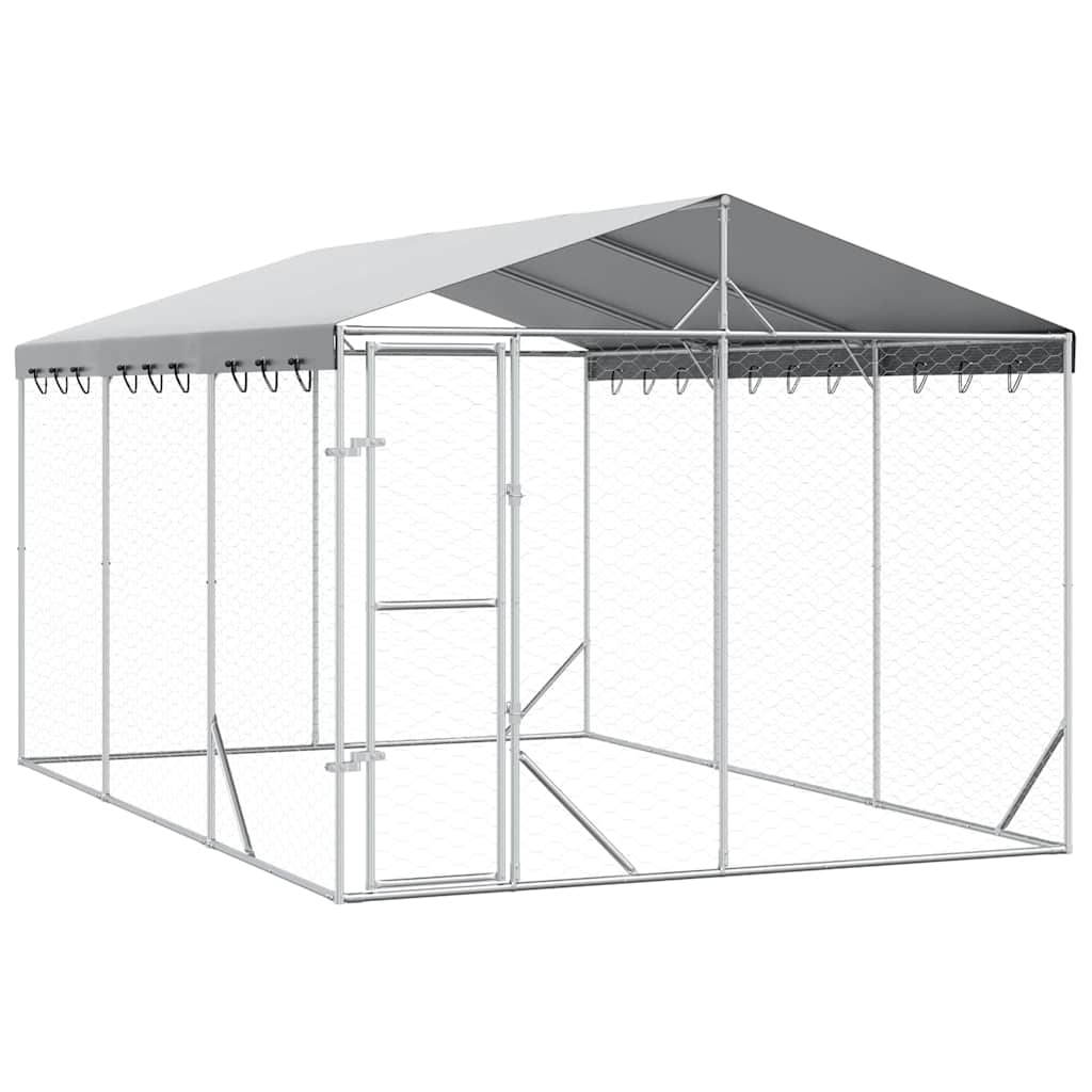 Hundgård med tak silver 3x4,5x2,5 m galvaniserat stål