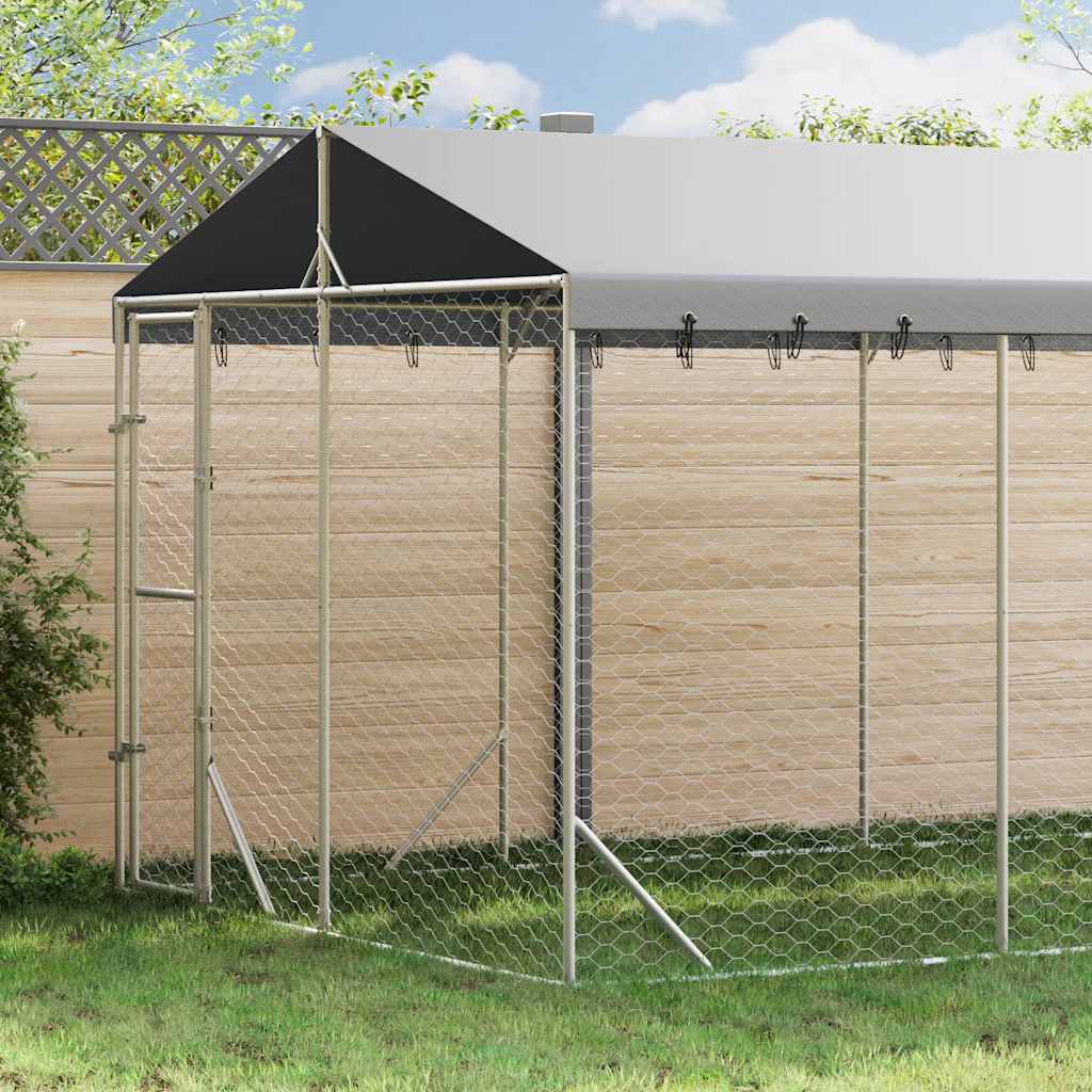 Hundgård med tak silver 3x4,5x2,5 m galvaniserat stål