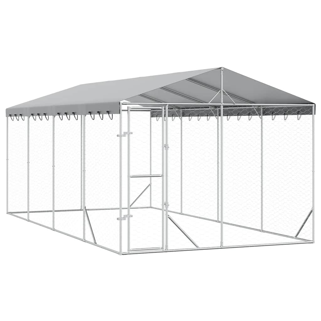 Hundgård med tak silver 3x6x2,5 m galvaniserat stål