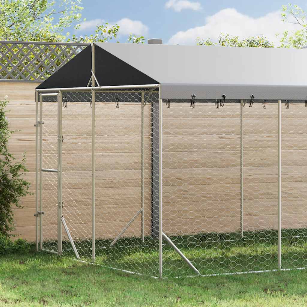 Hundgård med tak silver 3x6x2,5 m galvaniserat stål
