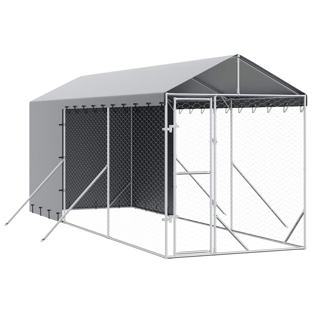 Hundgård med tak silver 2x6x2,5 m galvaniserat stål