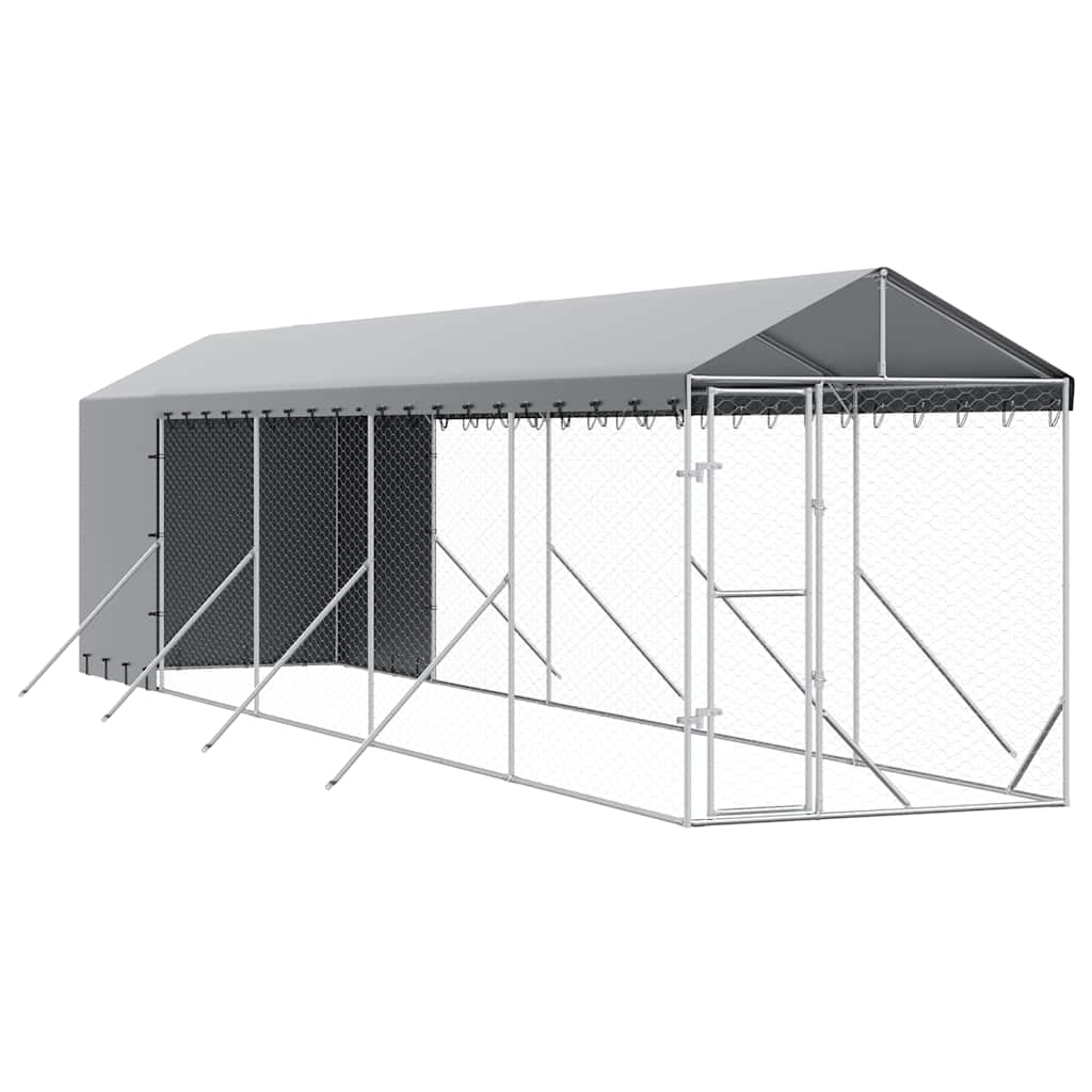 Hundgård med tak silver 2x10x2,5 m galvaniserat stål