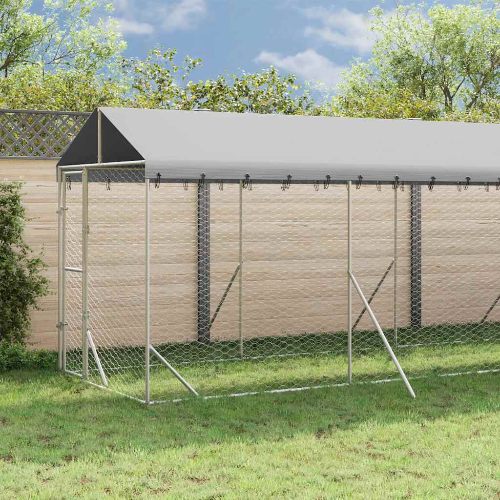 Hundgård med tak silver 2x10x2,5 m galvaniserat stål