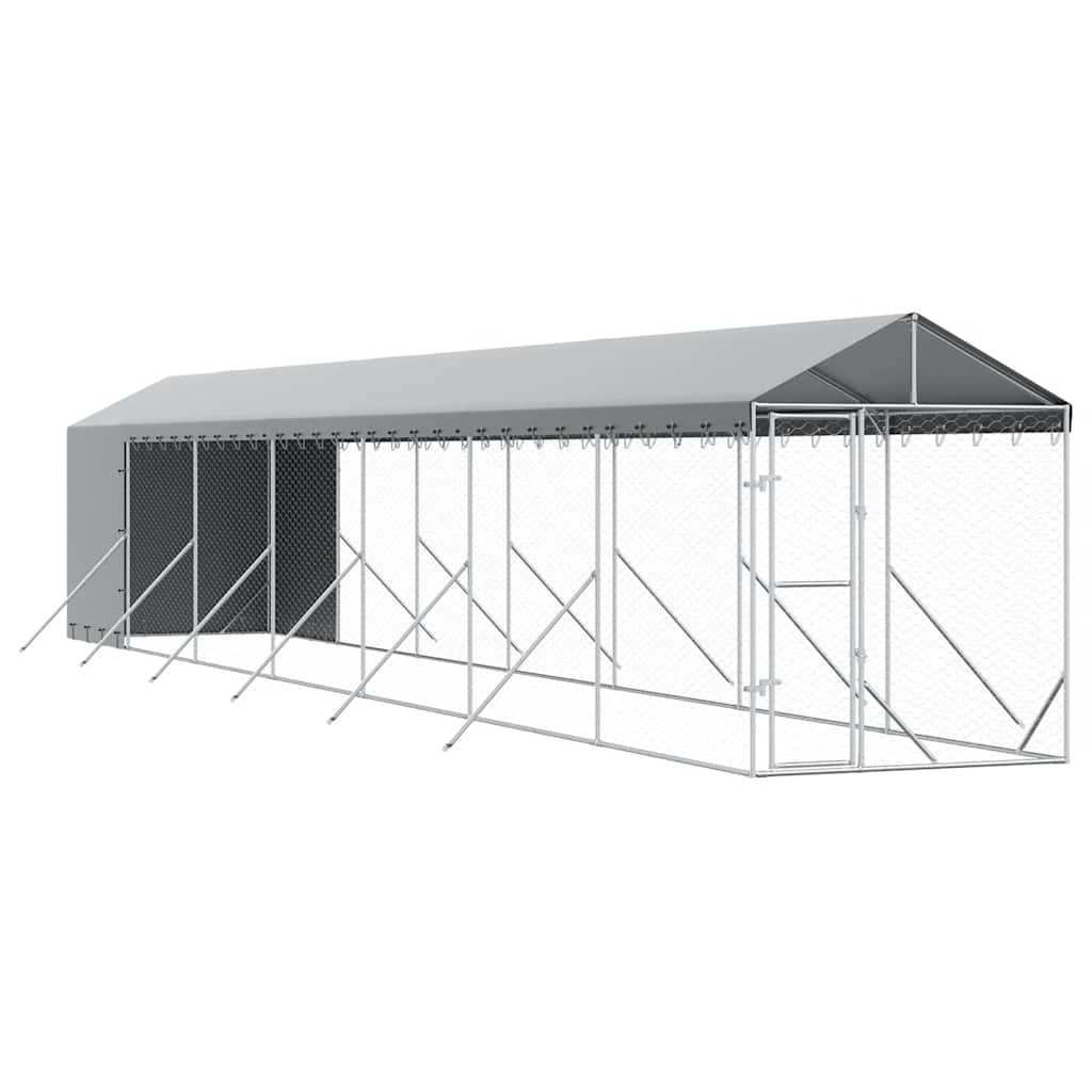 Hundgård med tak silver 2x14x2,5 m galvaniserat stål