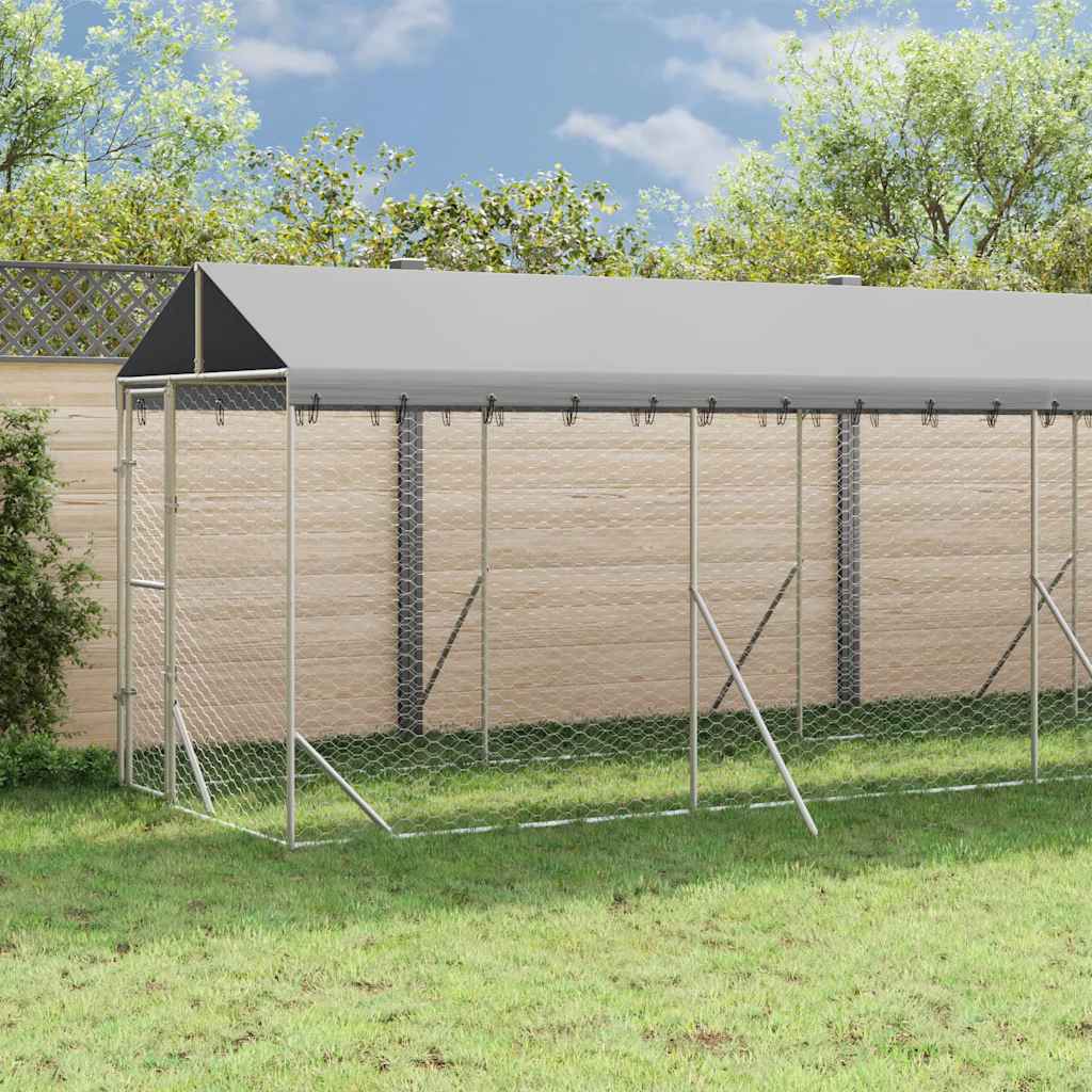 Hundgård med tak silver 2x14x2,5 m galvaniserat stål