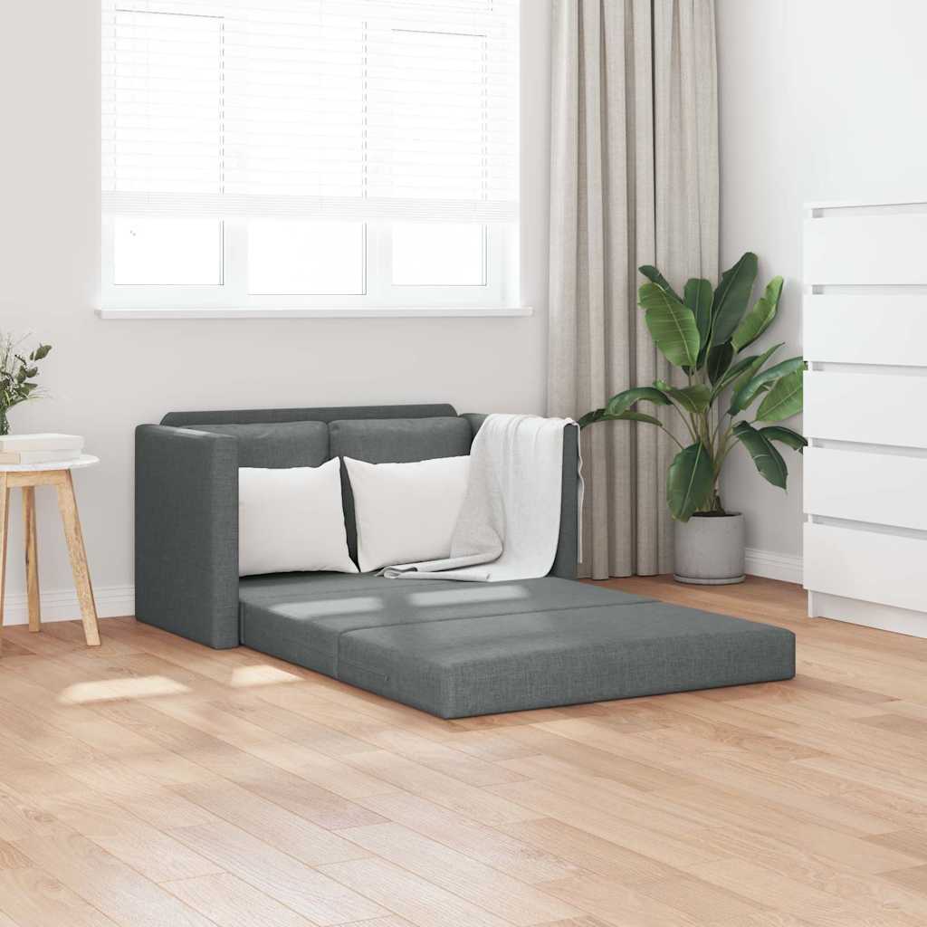 Golvbäddsoffa 2-i-1 mörkgrå 112x174x55 cm tyg