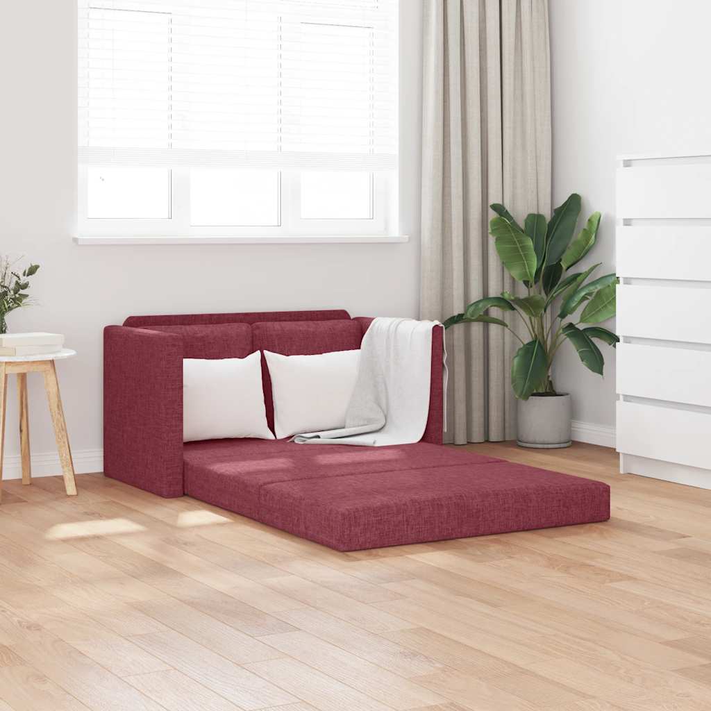 Golvbäddsoffa 2-i-1 vinröd 112x174x55 cm tyg