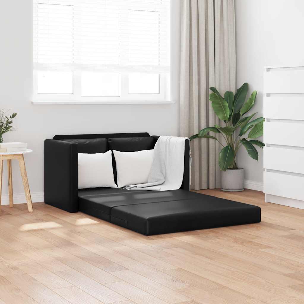 Golvbäddsoffa 2-i-1 svart 112x174x55 cm konstläder