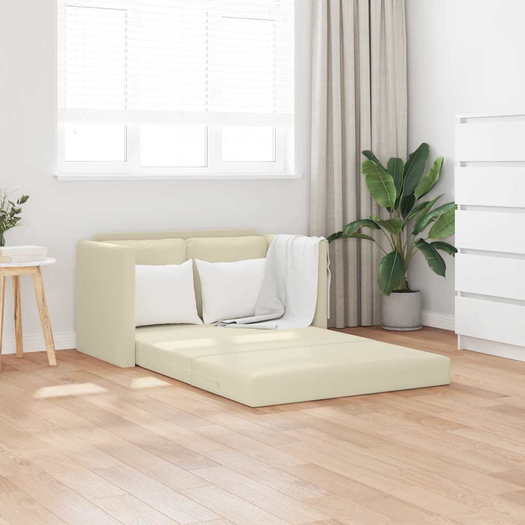 Golvbäddsoffa 2-i-1 gräddvit 112x174x55 cm konstläder