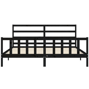 Sängram med huvudgavel svart 200x200 cm massivt trä