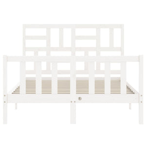 Sängram med huvudgavel vit massivt trä