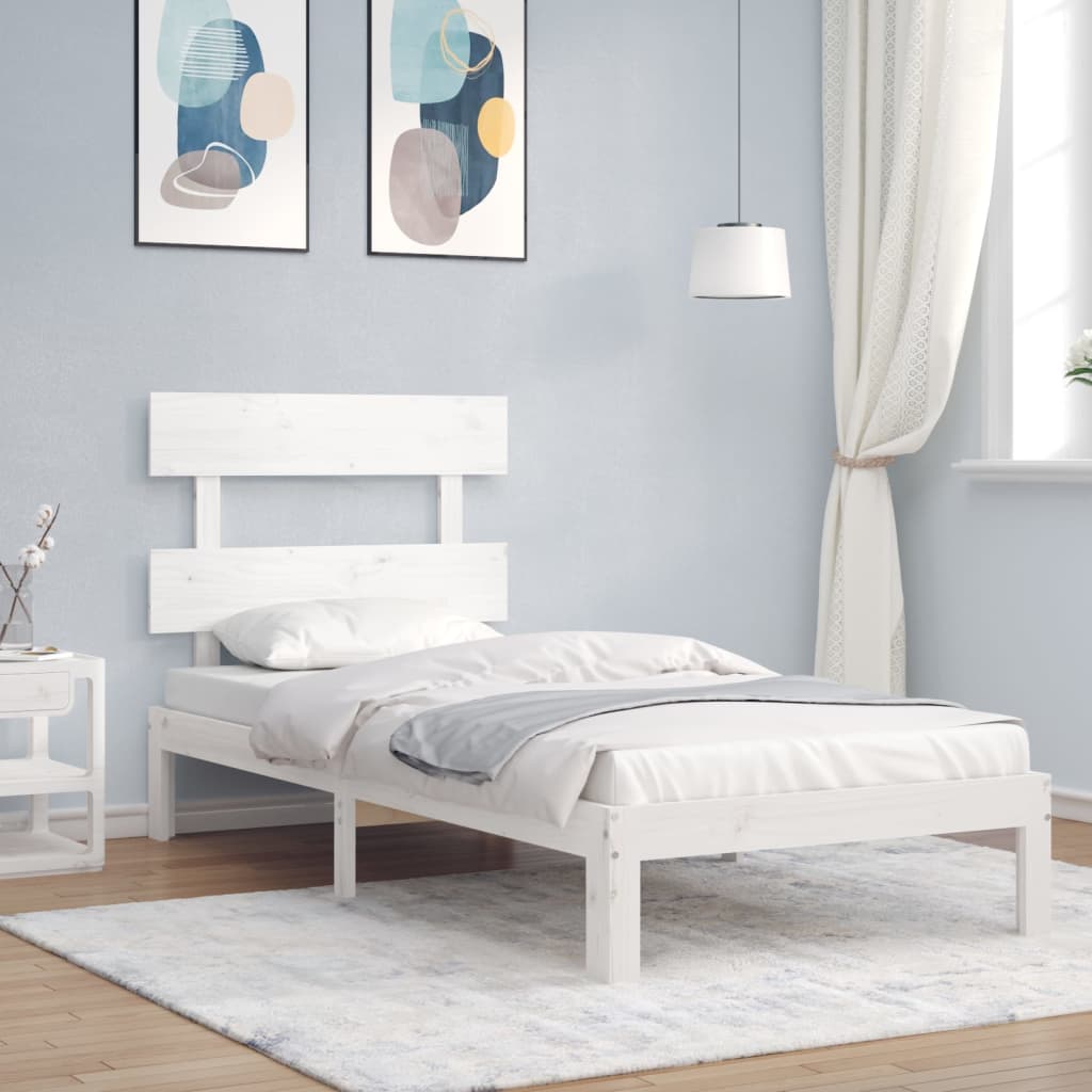 Sängram utan madrass vit 90x200 cm massiv furu