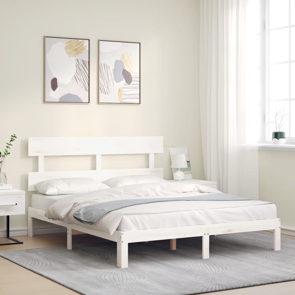 Sängram utan madrass vit 160x200 cm massiv furu