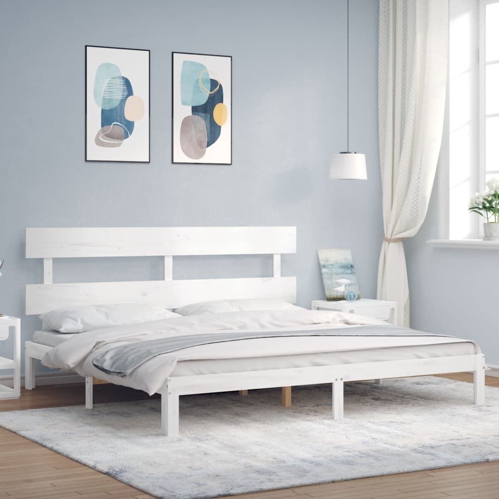 Sängram utan madrass vit 200x200 cm massiv furu