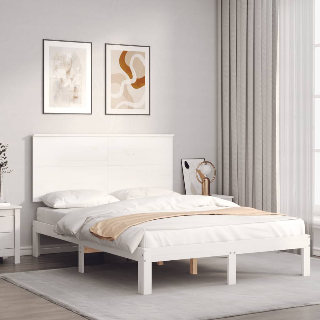 Sängram utan madrass vit 140x190 cm massiv furu