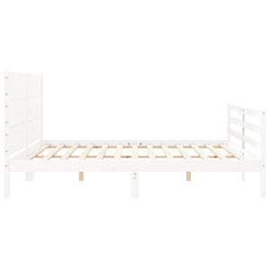 Sängram med huvudgavel vit 200x200 cm massivt trä
