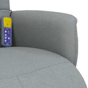 Massagefåtölj med fotstöd ljusgrå tyg