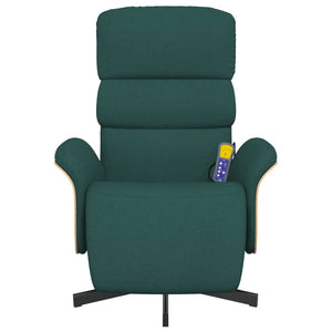 Massagefåtölj med fotstöd mörkgrön tyg