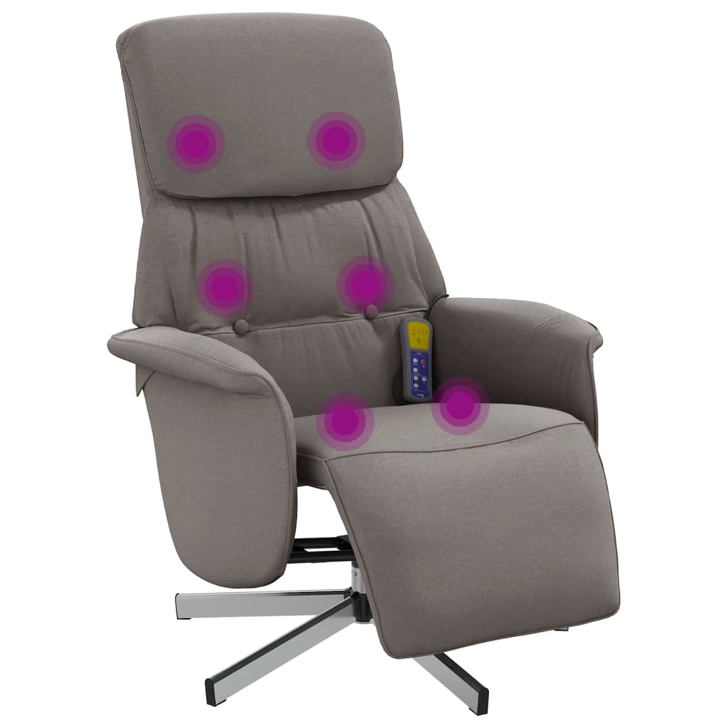 Massagefåtölj med fotstöd taupe tyg